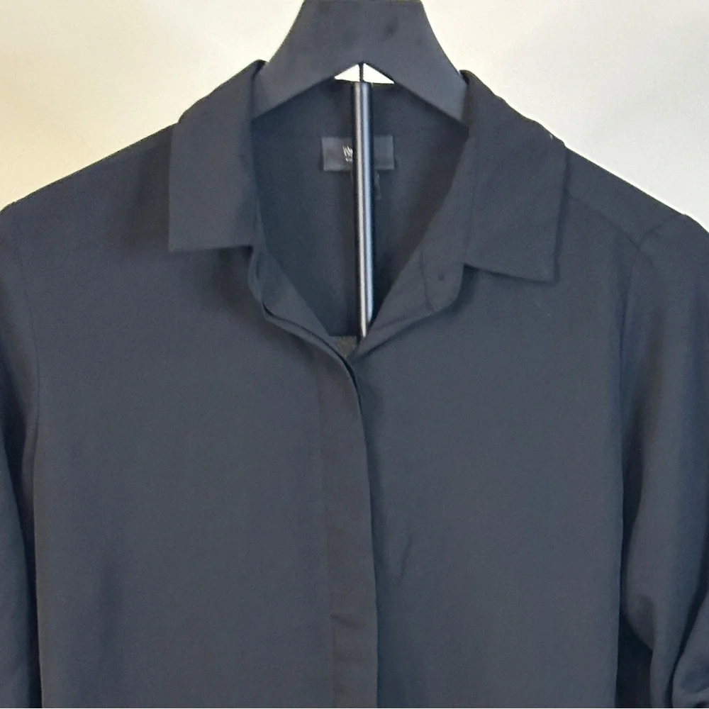 West End TX Black Button Down Blouse Size S Roll Tab Sleeve Lightweight - Picture 5 of 5